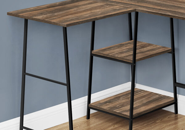 42" Brown and Black Reclaimed Wood and Metal Corner Trestle Computer Desk