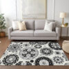 8' X 10' Black Gray And Silver Floral Medallion Washable Indoor Outdoor Area Rug
