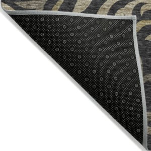 10' X 14' Black Taupe And Gold Floral Washable Indoor Outdoor Area Rug