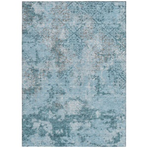 5' X 8' Teal Blue Aqua And Gray Floral Washable Indoor Outdoor Area Rug