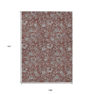 9' X 12' Orange Gray And Silver Floral Washable Indoor Outdoor Area Rug