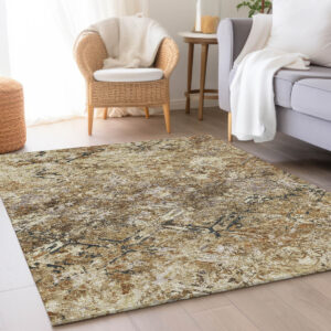 3' X 5' Beige Brown And Copper Geometric Washable Indoor Outdoor Area Rug