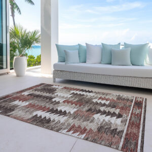 8' X 10' Brown And Ivory Southwestern Washable Indoor Outdoor Area Rug