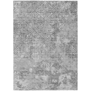 8' X 10' Gray Charcoal And Silver Floral Washable Indoor Outdoor Area Rug
