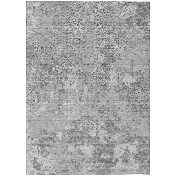 8' X 10' Gray Charcoal And Silver Floral Washable Indoor Outdoor Area Rug