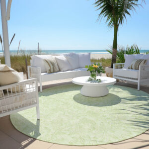 8' Artichoke Green And Mint Green Round Floral Washable Indoor Outdoor Area Rug