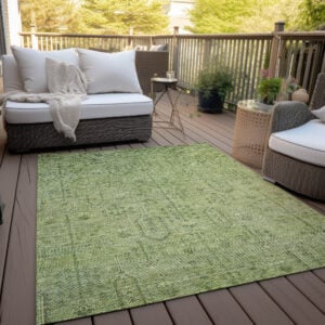 5' X 8' Sage And Artichoke Green Southwestern Washable Indoor Outdoor Area Rug