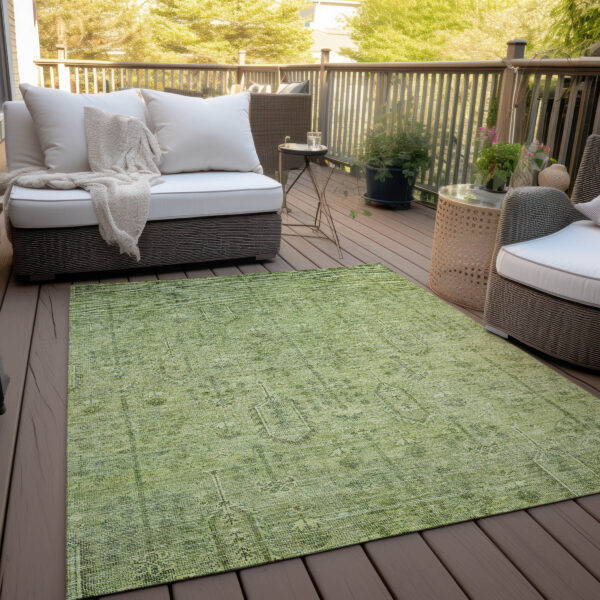 5' X 8' Sage And Artichoke Green Southwestern Washable Indoor Outdoor Area Rug