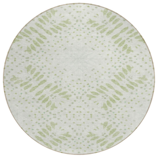 8' Artichoke Green And Fern Green Round Floral Washable Indoor Outdoor Area Rug