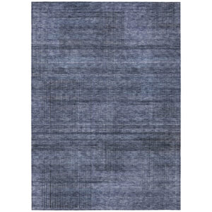 10' X 14' Navy Blue And Gray Striped Washable Indoor Outdoor Area Rug