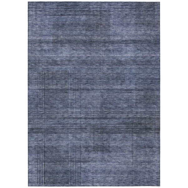 10' X 14' Navy Blue And Gray Striped Washable Indoor Outdoor Area Rug
