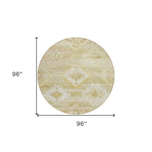 8' Wheat Gold And Beige Round Southwestern Washable Indoor Outdoor Area Rug