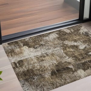 3' X 5' Taupe Floral Washable Non Skid Indoor Outdoor Area Rug