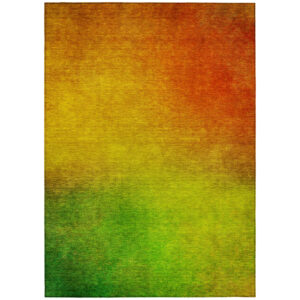 10' X 14' Terra Cotta Gold And Green Ombre Washable Indoor Outdoor Area Rug