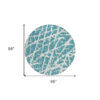 8' Round Teal Round Abstract Washable Non Skid Indoor Outdoor Area Rug