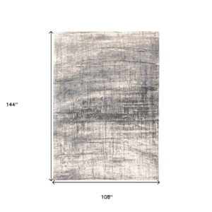 9' X 13' Gray and White Abstract Non Skid Area Rug