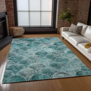 3' X 5' Teal Blue Aqua And Gray Abstract Washable Indoor Outdoor Area Rug