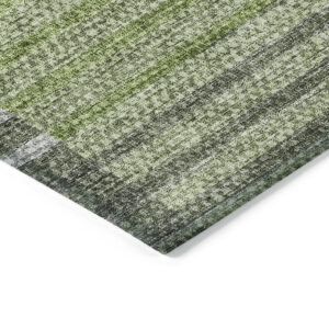 8' X 10' Green And Olive Green Striped Washable Indoor Outdoor Area Rug