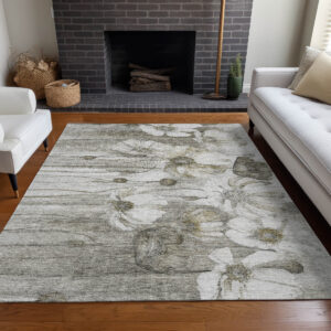 8' X 10' Taupe Ivory And Tan Floral Washable Indoor Outdoor Area Rug