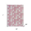 Pink Knitted Cotton Geometric Throw