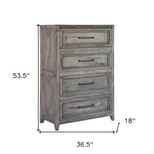 37" Brown Solid Wood Four Drawer Chest