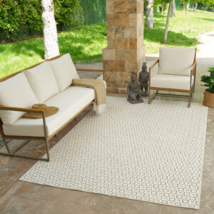 4' X 6' Cream and Beige Geometric Distressed Indoor Outdoor Area Rug