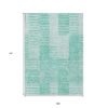 9' X 12' Teal Blue Aqua And Ivory Striped Washable Indoor Outdoor Area Rug