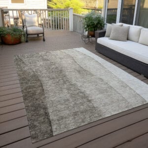 9' X 12' Taupe Brown And Ivory Ombre Washable Indoor Outdoor Area Rug