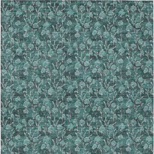 9' X 12' Teal Blue Aqua And Ivory Floral Washable Indoor Outdoor Area Rug
