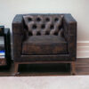 33" Brown and Black Antiqued Top Grain Leather Tufted Club Chair