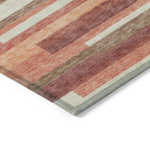 10' X 14' Coral Peach And Taupe Striped Washable Indoor Outdoor Area Rug