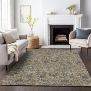 8' X 10' Khaki Beige And Gray Floral Washable Indoor Outdoor Area Rug