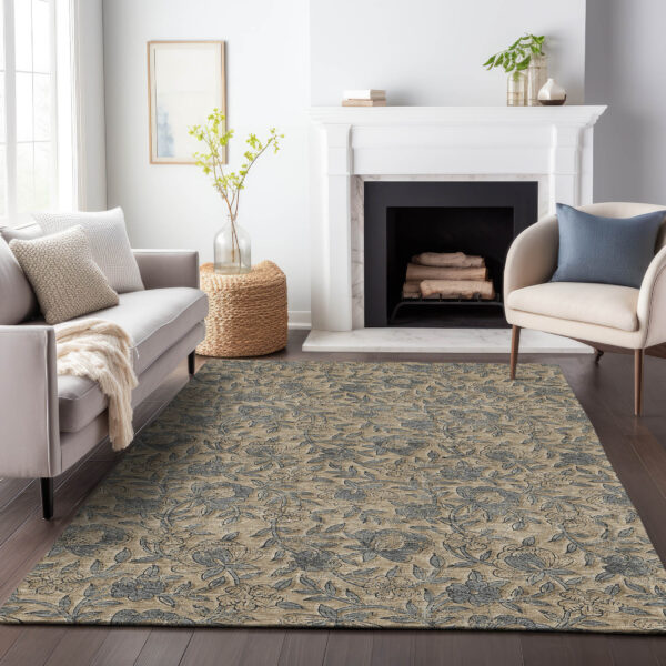 8' X 10' Khaki Beige And Gray Floral Washable Indoor Outdoor Area Rug