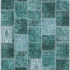 10' X 14' Teal Blue Aqua And Charcoal Patchwork Washable Indoor Outdoor Area Rug
