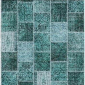10' X 14' Teal Blue Aqua And Charcoal Patchwork Washable Indoor Outdoor Area Rug