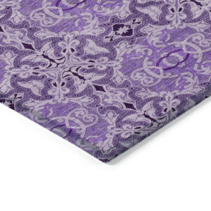 5' X 8' Purple And Lavender Medallion Washable Indoor Outdoor Area Rug