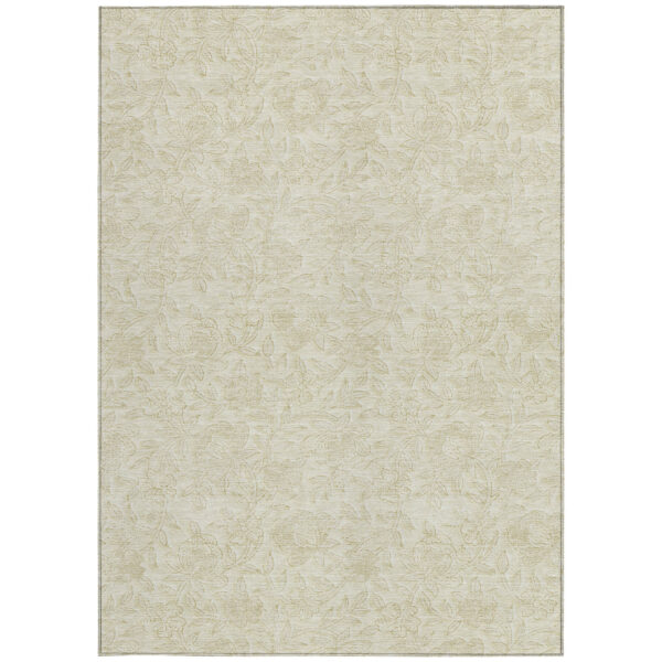 10' X 14' Ivory And Beige Floral Washable Indoor Outdoor Area Rug