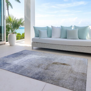 5' X 8' Navy Blue And Sky Blue Abstract Washable Indoor Outdoor Area Rug