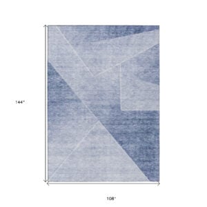 9' X 12' Navy Blue And Denim Blue Abstract Washable Indoor Outdoor Area Rug