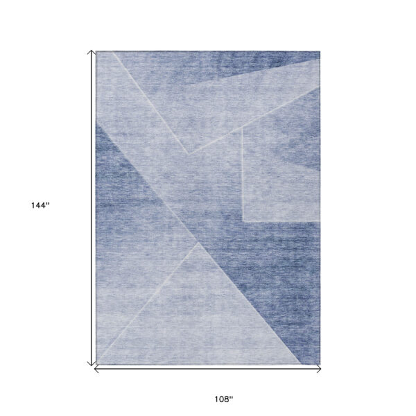 9' X 12' Navy Blue And Denim Blue Abstract Washable Indoor Outdoor Area Rug
