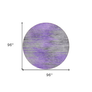 8' Purple Gray And Charcoal Round Abstract Washable Indoor Outdoor Area Rug