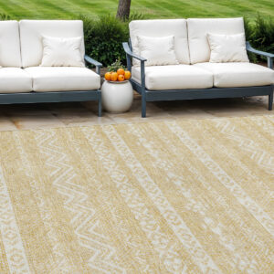 9' X 12' Gold And Beige Southwestern Washable Indoor Outdoor Area Rug