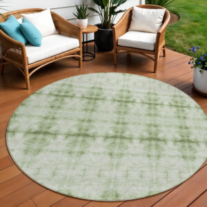 8' Sage And Green Round Geometric Washable Indoor Outdoor Area Rug