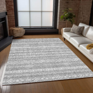 9' X 12' Gray And Silver Southwestern Washable Indoor Outdoor Area Rug