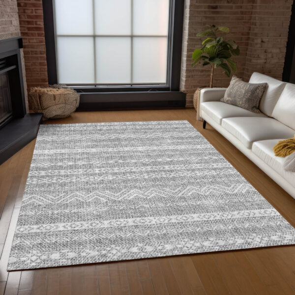 9' X 12' Gray And Silver Southwestern Washable Indoor Outdoor Area Rug