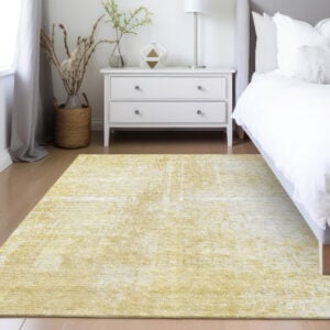 9' X 12' Gold Ivory And Beige Abstract Washable Indoor Outdoor Area Rug