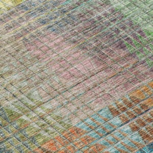8' Green Gold And Teal Blue Round Abstract Washable Indoor Outdoor Area Rug