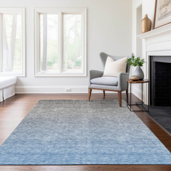 10' X 14' Denim Blue And Gray Ombre Washable Indoor Outdoor Area Rug