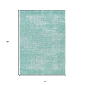 5' X 8' Turquoise And Teal Blue Abstract Washable Indoor Outdoor Area Rug
