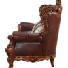 69" Brown And Walnut Top Grain Leather Curved Loveseat and Toss Pillows
